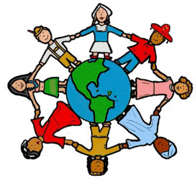Diverse children around a globe