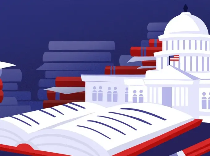 US Capitol and books and pencils.