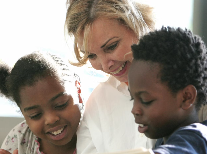 Teacher with two students.